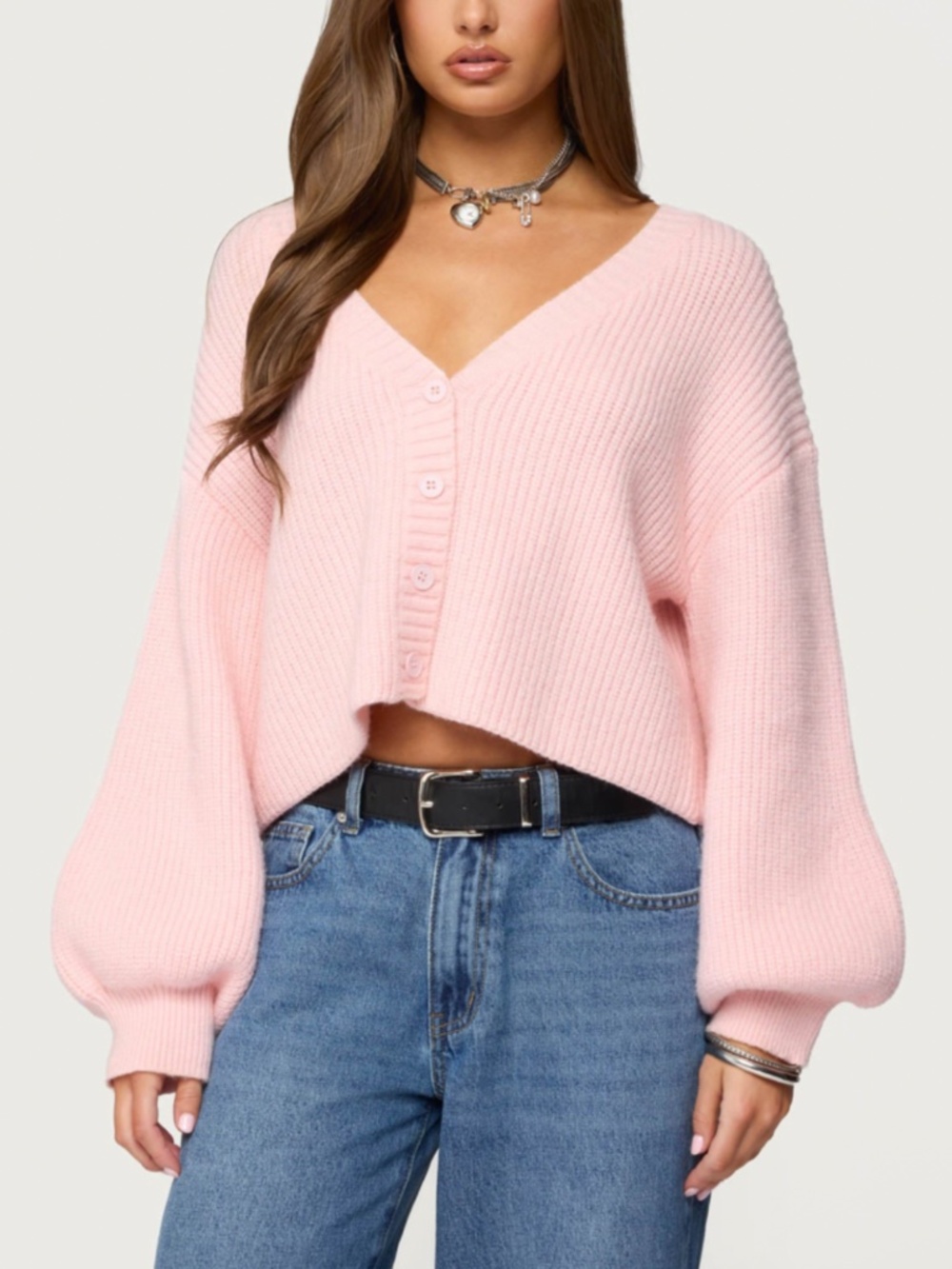 Edikted Sabrina chunky crop knit cardigan